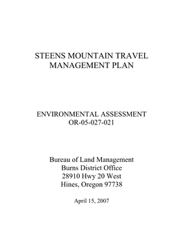 Steens Mountain Travel Management Plan EA-05-027-021