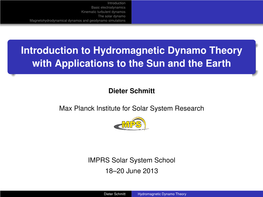 Introduction to Hydromagnetic Dynamo Theory with Applications to the Sun and the Earth