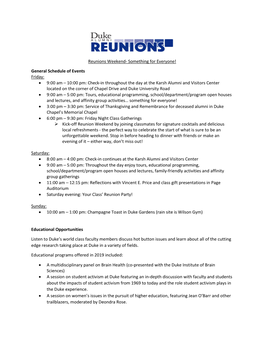 Reunions Weekend- Something for Everyone!