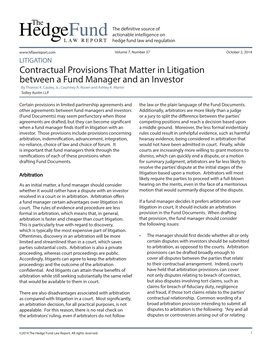 Contractual Provisions That Matter in Litigation Between a Fund Manager and an Investor by Thomas K
