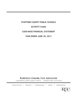 Stafford County Public Schools Activity Funds Cash Basis Financial Statement Year Ended June 30, 2011