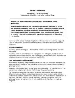 Patient Information Nuvaring® (NEW-Vah-Ring) (Etonogestrel/Ethinyl Estradiol Vaginal Ring)