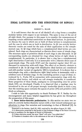 Ideal Lattices and the Structure of Rings(J)