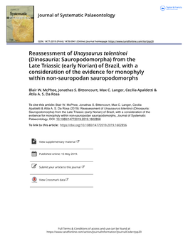 Reassessment of Unaysaurus Tolentinoi (Dinosauria