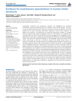 Evidence for Evolutionary Specialization in Human Limbic Structures