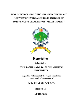 Dissertation Submitted to the TAMILNADU Dr