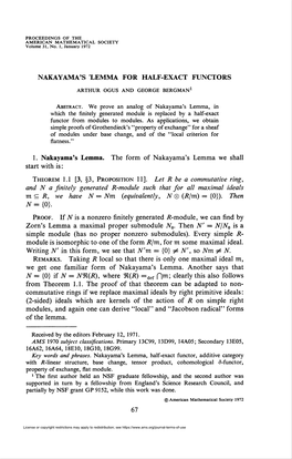 NAKAYAMA's LEMMA for HALF-EXACT FUNCTORS Arthur Ogus and George Bergman1