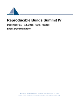 Reproducible Builds Summit IV December 11 – 13, 2019