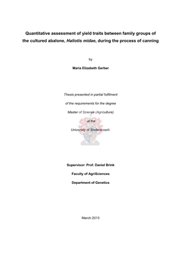 Quantitative Assessment of Yield Traits Between Family Groups of the Cultured Abalone, Haliotis Midae, During the Process of Canning