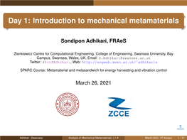 Day 1: Introduction to Mechanical Metamaterials