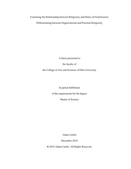 Examining the Relationship Between Religiosity and Delay-Of-Gratification