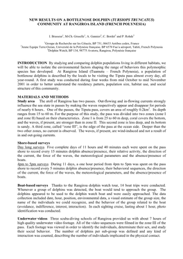 NEW RESULTS on a BOTTLENOSE DOLPHIN (TURSIOPS TRUNCATUS) COMMUNITY at RANGIROA ISLAND (FRENCH POLYNESIA) INTRODUCTION by Studyin