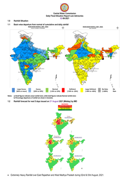 • Extremely Heavy Rainfall Over East Rajasthan and West Madhya Pradesh During 02Nd & 03Rd August, 2021