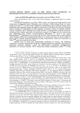 Autour D'irving Brown: L'afl, Le Free Trade Union Committee, Le Département D'état Et La Scission Syndicale Française (1944-1947)