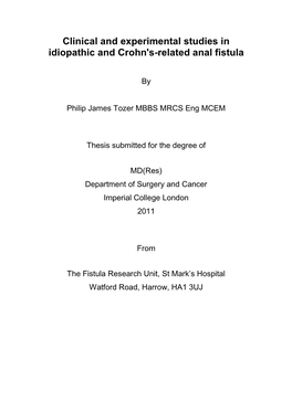 Clinical and Experimental Studies in Idiopathic and Crohn's-Related Anal Fistula