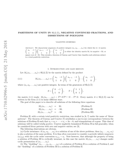 Arxiv:1710.02996V5 [Math.CO] 21 May 2018 Solutions of Problem II Such That A1 + A2 + ··· + an = 3N − 6, and Triangulations of N-Gons