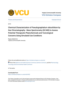 Chemical Characterization of Pseudognaphalium Obtusifolium By