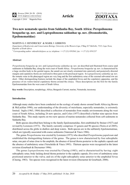 Zootaxa, Two New Nematode Species from Saldanha Bay, South Africa