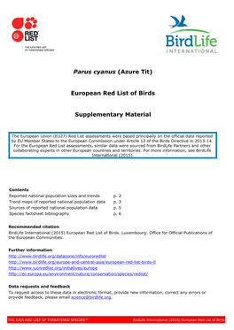 European Red List of Birds 2015