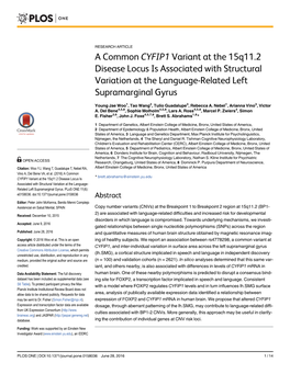 A Common CYFIP1 Variant at the 15Q11.2 Disease Locus Is Associated with Structural Variation at the Language-Related Left Supramarginal Gyrus