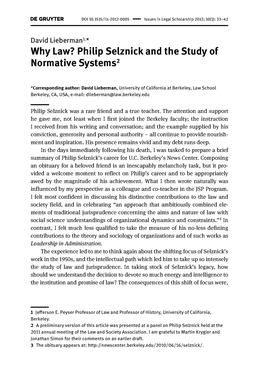 Philip Selznick and the Study of Normative Systems2