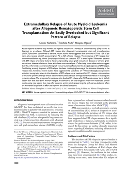 Extramedullary Relapse of Acute Myeloid Leukemia After Allogeneic Hematopoietic Stem Cell Transplantation: an Easily Overlooked but Signiﬁcant Pattern of Relapse