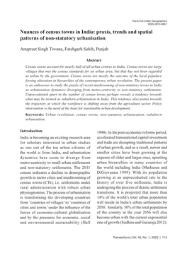 Nuances of Census Towns in India: Praxis, Trends and Spatial Patterns of Non-Statutory Urbanisation