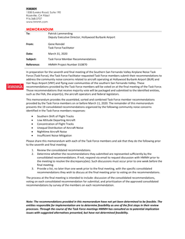 MEMORANDUM To: Patrick Lammerding Deputy Executive Director, Hollywood Burbank Airport