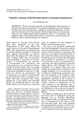 Vegetative Anatomy of the Hawaiian Species of Santa/Urn (Santalaceae)L