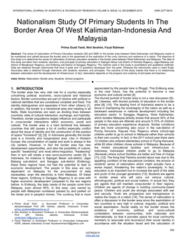 Nationalism Study of Primary Students in the Border Area of West Kalimantan-Indonesia and Malaysia