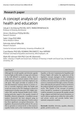 A Concept Analysis of Positive Action in Health and Education