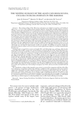 The Nesting Ecology of the Allen Cays Rock Iguana, Cyclura Cychlura Inornata in the Bahamas