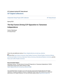 The Key Factors Driving CCP Opposition to Taiwanese Independence