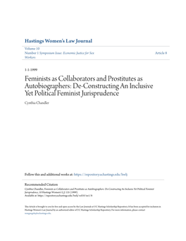 Feminists As Collaborators and Prostitutes As Autobiographers: De-Constructing an Inclusive Yet Political Feminist Jurisprudence Cynthia Chandler