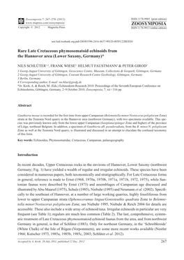 Rare Late Cretaceous Phymosomatoid Echinoids from the Hannover Area (Lower Saxony, Germany)*