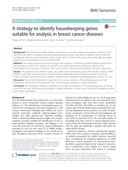 A Strategy to Identify Housekeeping Genes Suitable for Analysis in Breast Cancer Diseases Tatiana M