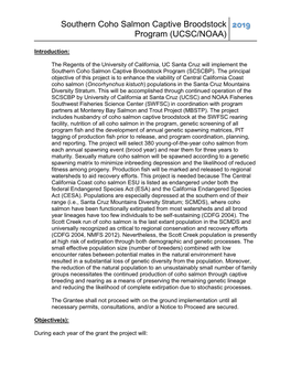 Southern Coho Salmon Captive Broodstock Program (UCSC/NOAA) 2019