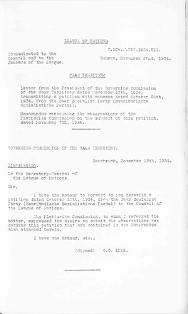 NATI ONS C.508.M.227.1934.VII. Communicated to the Council and to the Geneva, November 22Nd, 1934 Members of the League