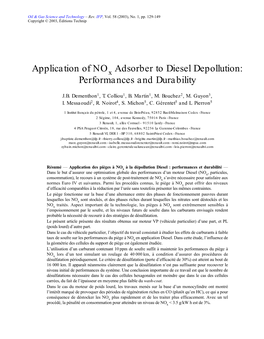 Application of Nox Adsorber to Diesel Depollution: Performances and Durability