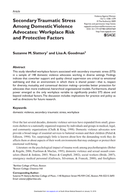 Secondary Traumatic Stress Among Domestic Violence Advocates: Workplace Risk and Protective Factors