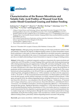 Characterization of the Rumen Microbiota and Volatile Fatty Acid Proﬁles of Weaned Goat Kids Under Shrub-Grassland Grazing and Indoor Feeding