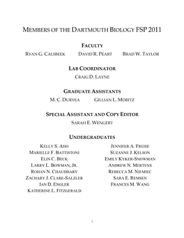 Members of the Dartmouth Biology Fsp 2011