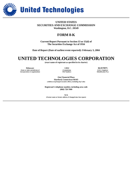 UNITED TECHNOLOGIES CORPORATION (Exact Name of Registrant As Specified in Its Charter)