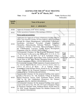 AGENDA for the 69 SEAC MEETING on 09 & 10 March, 2017