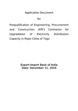EPC) Contractor for Upgradation of Electricity Distribution Capacity in Major Cities of Togo