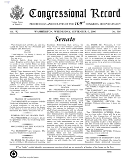 Congressional Record United States Th of America PROCEEDINGS and DEBATES of the 109 CONGRESS, SECOND SESSION