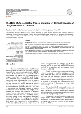 The Role of Angiopoietin-2 Gene Mutation on Clinical Severity of Dengue Disease in Children