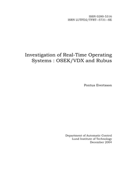 Investigation of Real-Time Operating Systems : OSEK/VDX and Rubus