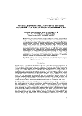 Regional Disparities Related to Socio-Economic Determinants of Agriculture in the Romanian Plain