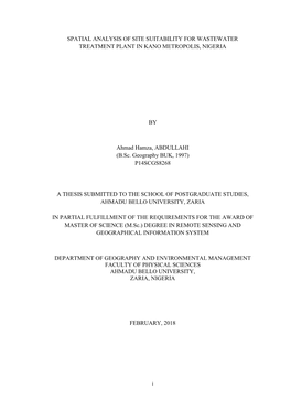 Spatial Analysis of Site Suitability for Wastewater Treatment Plant in Kano Metropolis, Nigeria